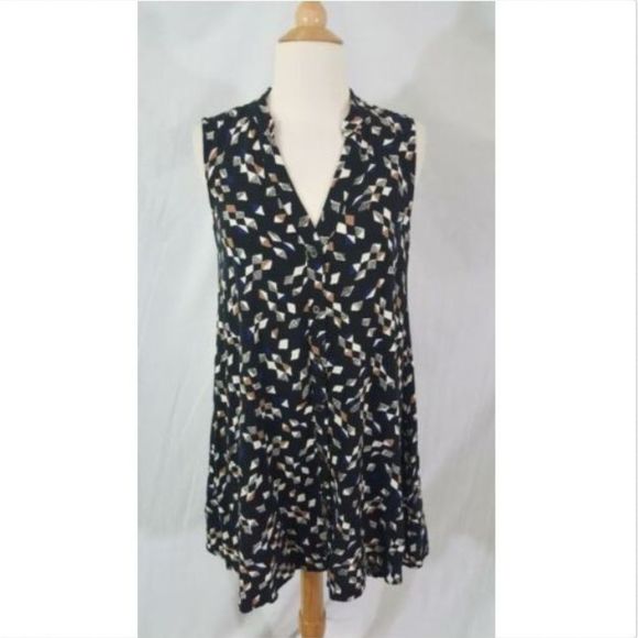 𝅺maeve Sleeveless Black Pattern Swing Dress sz S - Picture 1 of 6